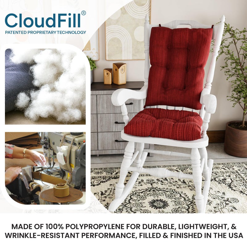 Klear Vu The Gripper Non-Slip Rocking Chair Cushion Set with Thick Padding, Includes Seat Pad & Back Pillow with Ties for Indoor Living Room Rocker, 17x17 Inches, 2 Piece Set, Garnet - Image 5